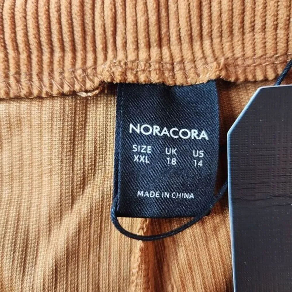 NEW Noracora Women's XXL Corduroy Pants Burnt Orange Pull-On Wide-Leg‎ Pleated